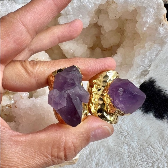 Gold Filled Amethyst Cluster Cuff Ring - Picture 3 of 8